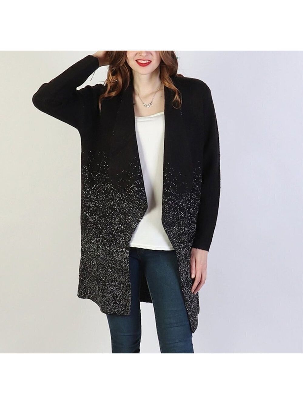 ** Cherie Bliss Black and Metallic Open Front Cardigan Size OS